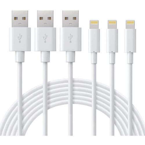 Iphone Câble 2m Lot De 3 Certifié Mfi Câble Lightning Avec Connecteur Résistant Charger Rapide Chargeur Compatible Avec Iphone 13/12/11/Xs/8 Plus/7 Plus/6s/Ipad Air/Airpods-Blanc