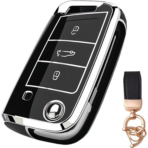 Kalanka-Accessoires De Voiture Compatibles Avec Skoda Kamiq 2019-2024 2025 - Coque De Clé Et Porte-Clés En Silicone, Noir