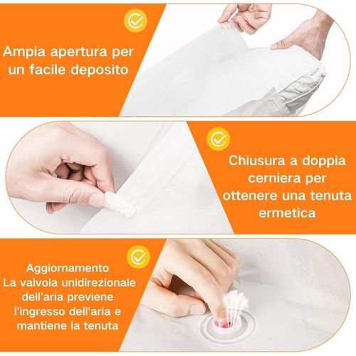 SJZG-Sac Sous Vide Vetement Sac Rangement Vetement 3 Tailles 6 Sacs Housse De Rangement Sous Vide Couettes Avec Pompe Manuelle Vacuum Storage Bags Vêtements Voyage Déménagement