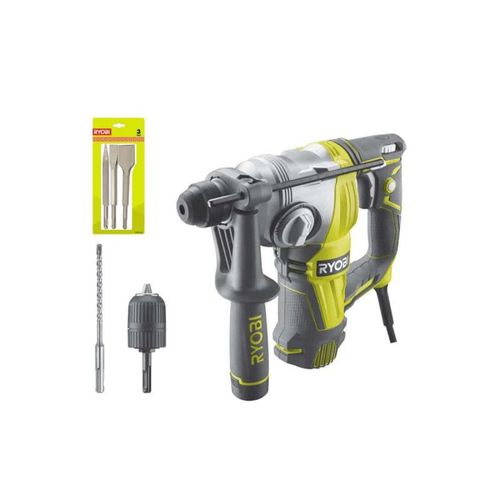 Pack Perforateur Burineur RYOBI SDSPLUS 800W - 4 modes - RSDS800-KC - Kit 3 burins SDS+ RIOBY 1 pointe - 1 plat - 1 bêche - RAKSPC03