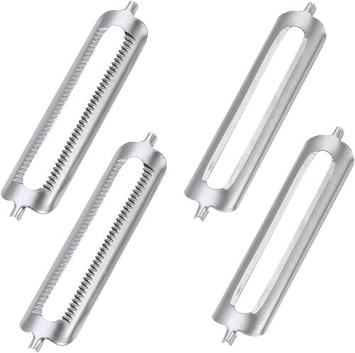 Lot De 4 Lames De Rechange En Acier Inoxydable Pour Éplucheurs De Cuisine-56 Mm Piranha Lot De 2 Lames Plates Et 2 Bords Dentelés-Ajustement Universel Durable Pour Fruits Et Légumes