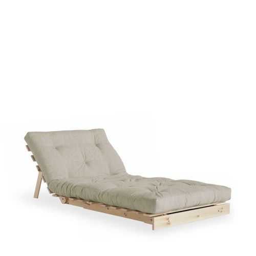 Fauteuil Convertible 90x200cm En Bois Naturel Et Tissu - Lin