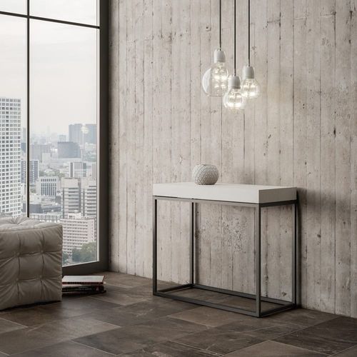 Console Extensible 90x40/196 Cm Effet Bois Frêne Blanc