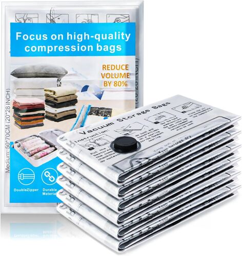 loc-Sacs Sous Vide Pour Vêtements-6 Pièces (L/M/S)-Gain De Place-Hermétiques Avec Double Fermeture Éclair-Idéal Pour Les Vêtements,Couvertures Et Linge De Lit-Matériau Extra Résistant Et