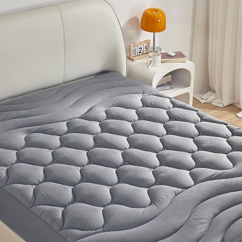 Protège-matelas-Design à 3 zones-Drap-housse avec élastique sur tout le pourtour-Protection pour matelas (200 x 200 x 38 cm,gris)