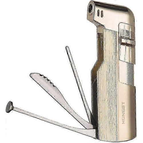 Briquets Briquet à gaz Butane rechargeable avec coutellerie à tuyau intégré Boîte cadeau (or D)
