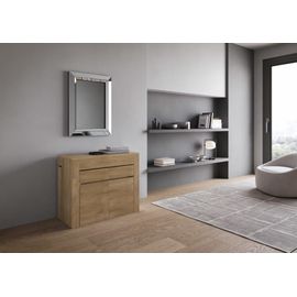 Console Extensible 90x42/302 Cm Effet Bois Chêne Nature Avec Bancs
