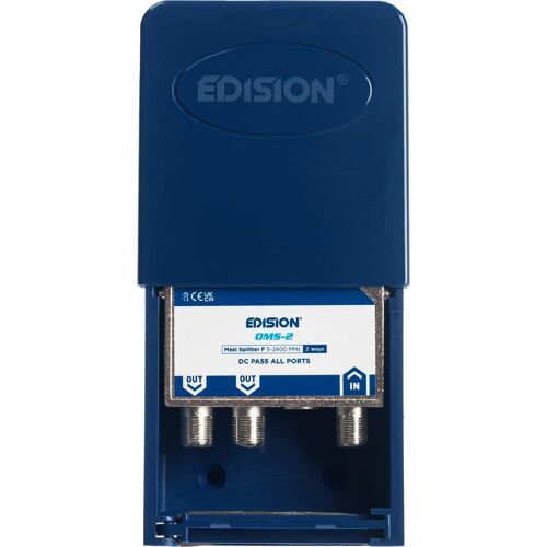 MEVRONISSHOP-EDISION OMS-2 Répartiteur de mât d'extérieur d'antenne 2 sorties, compatible avec la Antenne TNT, Satellite, Câble, Radio, Unicable, connecteurs F, Fréquence 5-2400Mhz, Passe DC, Splitte