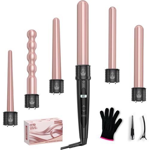 6 En 1 Fer À Boucler Cheveux En Céramique Chauffage Rapide Fer À Friser Avec Lcd Écran Température Réglable Ensemble De Grandes Et Petites Boucles Et Gant Anti-Brûlure