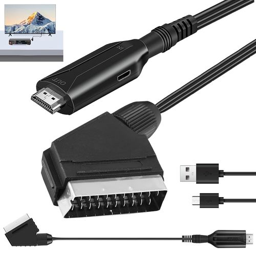 Câble Péritel vers HDMI : Adaptateur Full HD 1080P/720P avec Câble HDMI, Convertisseur Audio Vidéo pour HDTV, STB, VHS, Xbox, PS3
