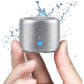 Etui De Voyage Inclus, A106 Mini Enceinte Bluetooth Portable Actif avec Basse Extra, Autonomie 12hrs, étanchéité IP67, Mini Haut Parleur Parfait pour la Douche, Chambre, Vélo, Voiture (Argent)
