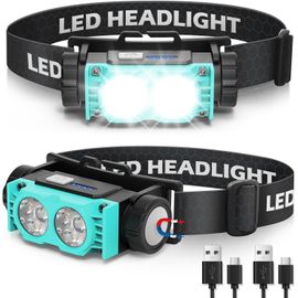 Lampe Frontale 2 Pièces,Lampe Frontale Led Ultra Puissante 2000 Lumens,Torche Frontale 3 Modes Ipx5 Étanche Rechargeable Usb,Pour Pêche,Camping,Cyclisme,Running (Noir)