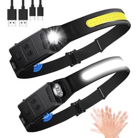 Lampe Frontale Rechargeable, Super Lumineux 230°Grand Angle Lampe Frontale Led Ultra Puissante,Torche Frontale Étanche Avec 6 Modes D¿Éclairage & Détecteur De Mouvement Pour Camping, Pêche,Jogging