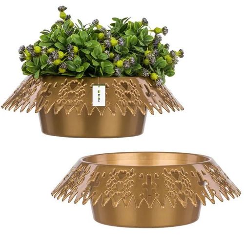 2 X Pot De Fleurs Pour Le Cimetière Bowl Pot Gold Round Ø 23 Cm Composition Grave Ajourée V1