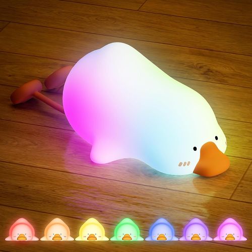 Veilleuse En Forme D'oie Pour Enfants, 8 Couleurs, Lampe De Chevet Mignonne En Silicone, Veilleuse Plate Allongée, 3 Niveaux À Intensité Variable, Minuterie De 15 Minutes, Veilleuse Tactile Pour