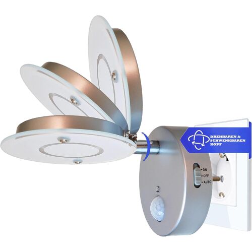 Veilleuse À Capteur Led 2636-014 *Nite* En Argent Avec Fonction Automatique Direct 230v Avec Détecteur De Mouvement, Lampe De Sécurité, Lampe À Douille, Applique Murale, Lumière D'orientation