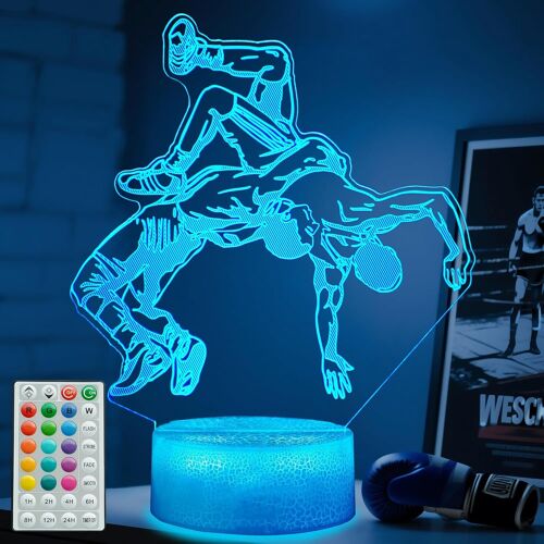 Veilleuse De Lutte, Cadeau De Lutteur, Lampe Illusion 3d Avec 16 Couleurs Changeantes, Minuterie À Distance Et Intensité Variable, Décoration De Chambre D'enfants, Garçons Et Filles, Cadeaux De