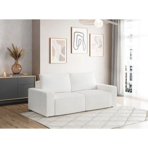 Canapé Droit Fixe 2 Places En Tissu Bouclette - Blanc