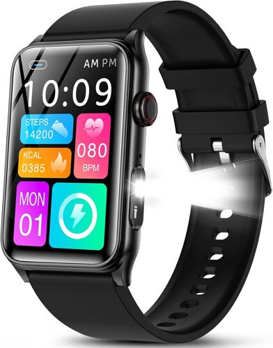 2025 Montre Connectée Homme avec Appel Bluetooth,1,57"" Montre Intelligent avec Lampe de Poche LED,120+ Modes Sportifs Moniteur de Sommeil Podometre Bracelet Intelligente pour Android iOS