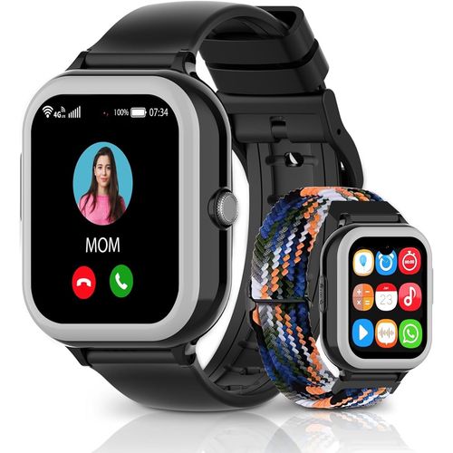 Chenquansarl-Montre Connectée Amoled Enfant 4g Gps Sms Whatsapp Appel Vidéo Pour Garçon Fille 7-13 Ans Smartwatch Tendance Podometre Bracelet Gps Enfant Contrôle Parental (Nh6, Black - Forest Camo)