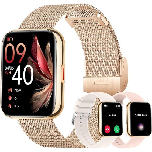 Montre intelligente pour femme, appels et réponse/WhatsApp/assistant vocal, 1,85"" avec moniteur de fréquence cardiaque, moniteur de sommeil, podomètre, 110+ montre sportive Android iOS or