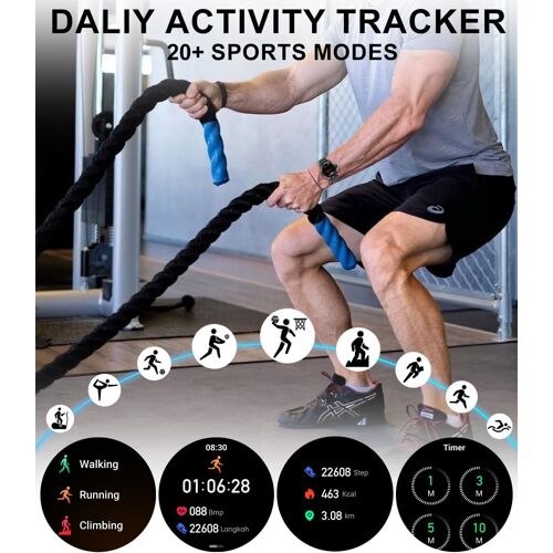 Montre Connectée Homme Appel Bluetooth Assistants Vocal 1.39" Smartwatch Intelligente Podomètre Calories Calculatrice 2 Bracelets Montre Sport Fréquence Cardiaque Sommeil SpO2 pour Android iOS