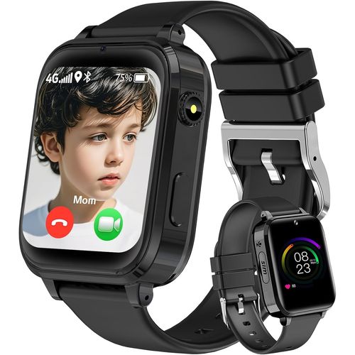 Chenquansarl-Montre Connectée Enfant, 4g Montre Gps Enfant Avec Sos Appel Vidéo Mode Classe Podomètre Réveil, Montre Intelligente Pour Filles Et Garçons (Iron Black)