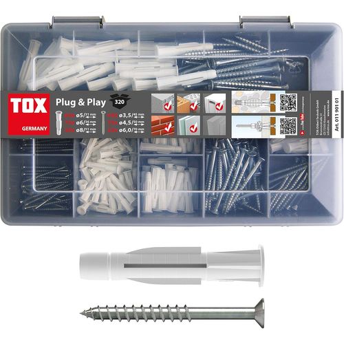 ChenQuanSarl-Coffret Assortiment Plug & Play, 320 Pièces, Cheville Universelle Avec Vis, 01190101, Blanc