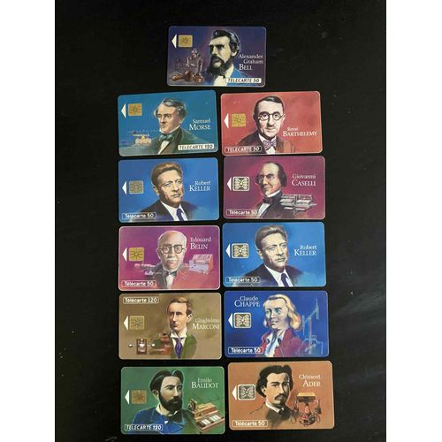Lot De 11 Cartes Téléphoniques Télécarte: Les Grandes Figures Des Télécommunications