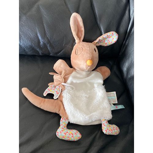 Doudou peluche Marionnette Kangourou Marron et blanc  Nopnop KALOO 30cm