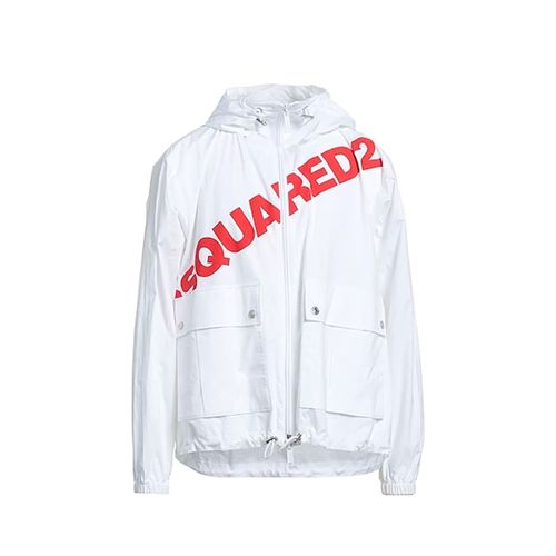 Veste Coupe-Vent À Capuche En Coton Blanc Avec Logo Pour Homme Dsquared2