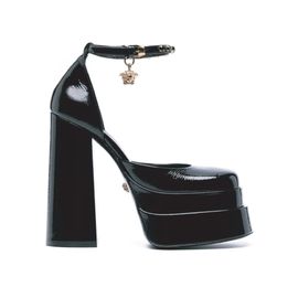 Sandales Plateforme En Cuir Noir Pour Versace