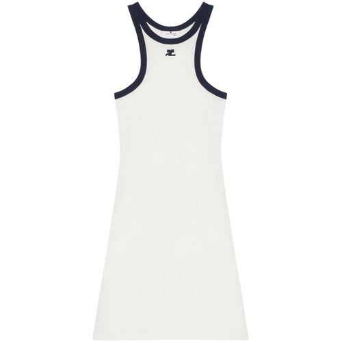 Robe En Coton Blanche Et Bleu Marine Courrèges