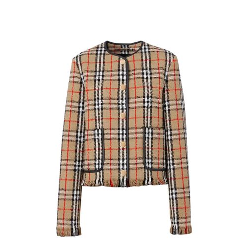 Veste En Laine Mélangée À Carreaux Vintage Beige Burberry