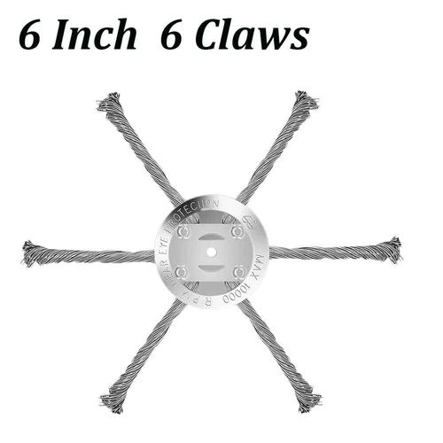 Tête de Débroussailleuse Universelle en Fil d'Acier de 6 Pouces,Brosse pour Mauvaises Herbes,à Arbre Droit,Enlèvement de la Rouille et de la Mousse - Type 6 Claws