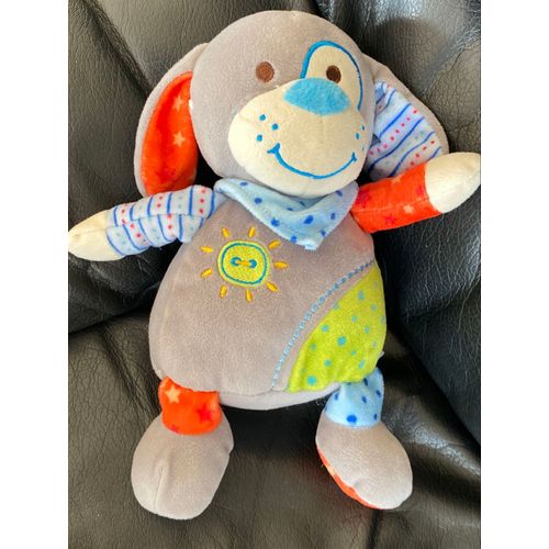 DOUDOU CHIEN GRIS ORANGE BLEU VERT LA NINA SOFT 23 CM