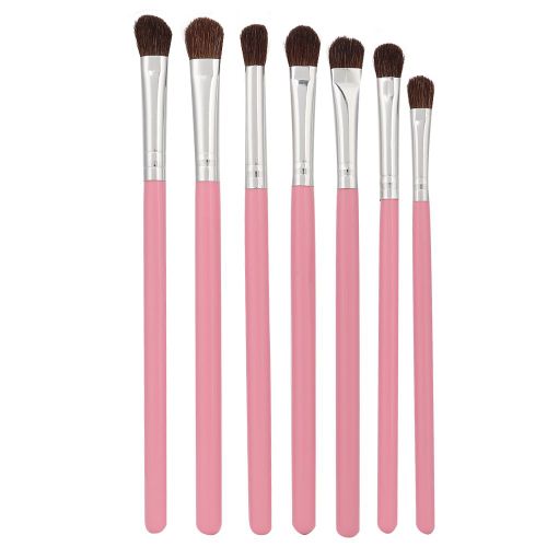 Lot De 7 Pinceaux Professionnels En Crin De Cheval Pour Fard A Paupieres, Outil De Maquillage Pour Les Paupieres, Rose Et Argent 