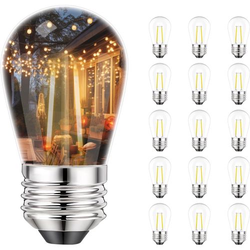 Ampoules Led E27, S14 Vintage Edison Led Light 1w (Equivalent À 10w), Ampoules En Plastique 2700k Blanc Chaud Dimmable Ip65 Étanches Pour L'extérieur Et L'intérieur 15pcs