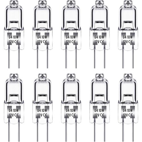 Kal-Ampoules Halogènes G4, Lampe De Base Halogène 12v 10w, Blanc Chaud 3000k, 150lm, Intensité Variable, Lampe Halogène Basse Tension G4, Lampe À Capsule Transparente, Paquet De 10