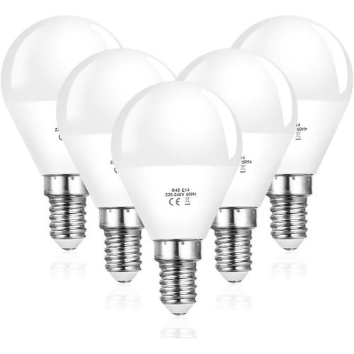 Ampoule Led E14, 5pcs Petites Ampoules Led Rondes, G45 E14 Efficacité Energétique, 600 Lumens 3000k Blanc Chaud, Non Dimmable, Ronde Petit Culot À Vis (40w)