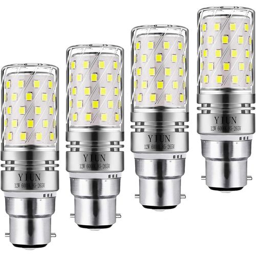 Yiun Led B22 De Maïs Bulbs12w, 100w Incandescent Équivalent, 1200lm, Blanc Chaud 3000k Ampoules Chandelier, Bougie Décorative Culot B22, Lampe Led Non Graduables, Pack 4