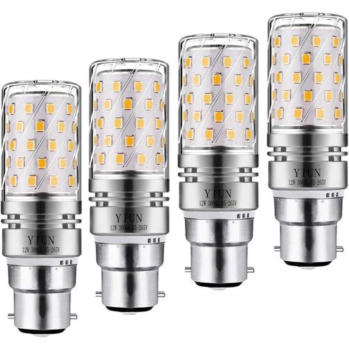 Led B22 De Maïs Bulbs12w, 100w Incandescent Équivalent, 1200lm, Blanc Chaud 3000k Ampoules Chandelier, Bougie Décorative Culot B22, Lampe Led Non Graduables, Pack 4[Amp741556]