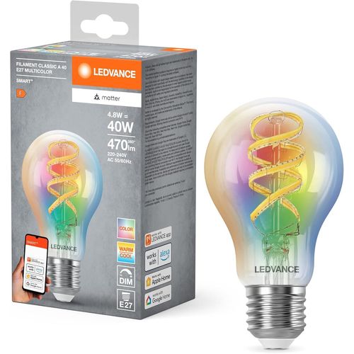 Smart+ Matt Led Lampe, White Frost Optics, 14w, 1521lm, Forme De Lampe À Incandescence Classique Avec E27, Couleur Lumière Et Lumière Blanche, Avec Vocal Control, Jusqu'à 20 000 Hrs, 1-Pack