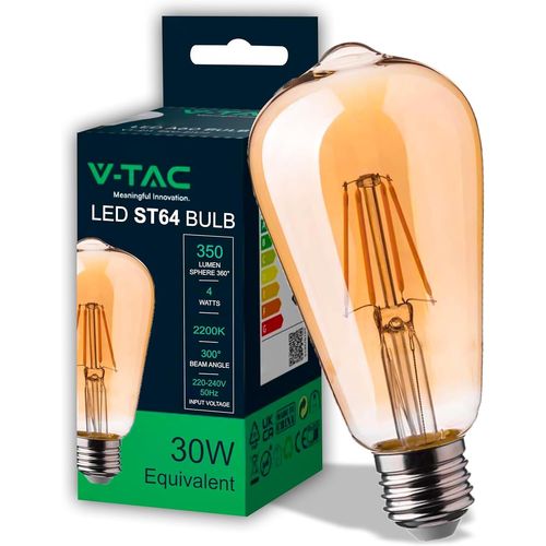 Ampoule Led Filament St64 Culot E27-4w (Équivalent 30w) - 350 Lumen - Ampoules Led Vintage En Verre Ambré - Efficacité Maximale Et Économie D'énergie - 2200k Blanc Chaud