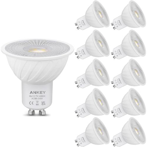 Ampoules Led Gu10, 7w Équivalent 60w, 650 Lumens, Blanc Chaud 3000k, Non-Dimmable,120° Larges Faisceaux, 220 V Ca, Lot De 10