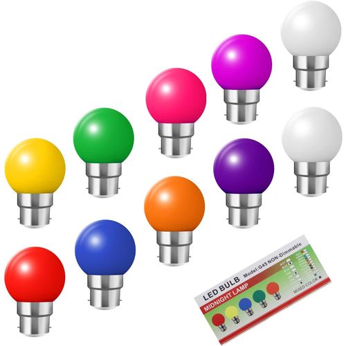 Ampoules Baïonnette B22 - Paquet De 10 Ampoule Led Couleur 2w (Équivalent 20w), Ampoule Multicolore Écoénergétique, Petites Ampoules De Noël Bc Cap[Amp741640]