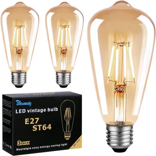 Ampoule Led Edison E27, Ampoule E27 Vintage St64 6w 600lm Equivalent Incandescente 60w, 2700k Blanc Chaud Rétro Filament Ampoule Edison Antique Lampe Décorative Pour Restaurant Café Bar, Lot De 3