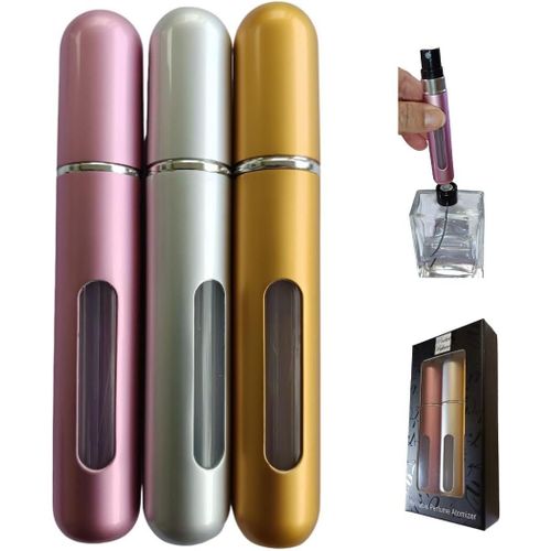 Lot De 3 Vaporisateurs De Parfum Rechargeables De 8 Ml | Lot De 3 Flacons De Cologne Rechargeables Pour Voyage | Porte - Parfum Sans Fuite | Livré Dans Une Boîte Cadeau (Or, Argent, Rose) 