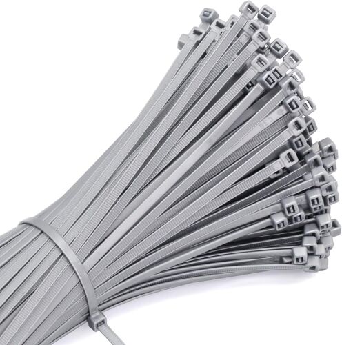 VornixorSarlshop-250 Pièces Collier De Serrage Plastique Gris, 300 x 4,8 mm Serre Cable Plastique Attache Cable en Nylon Zip Ties (Gris)