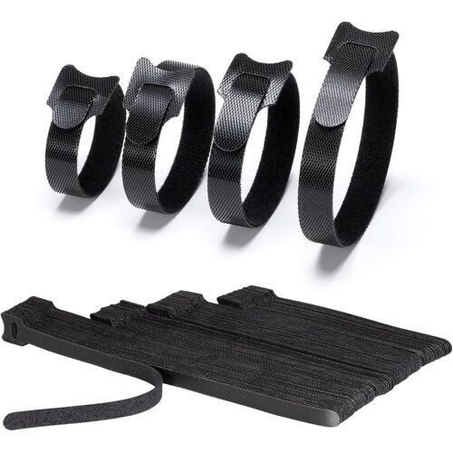 MEVRONISSHOP-Attache de Câble 100 Pièces150/180/200/250mm, Attache de Câble Réutilisable Pour Câble de Zone Pour Bureau à Domicile, Bureau et Jardin (4 Tailles Noir)